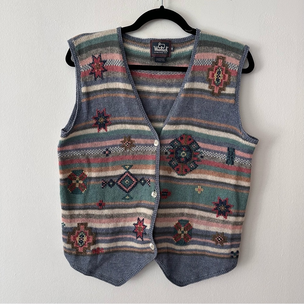 Vintage Woolrich Handframed Button Down Vest Size blue Aztec size medium